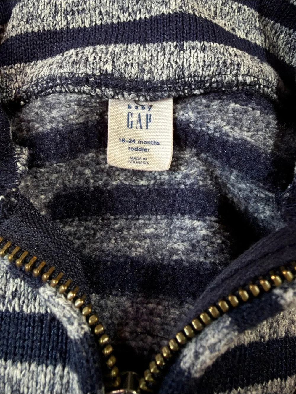 Baby Gap Toddler 18-24 Months Navy Gray Striped Quarter Zip Sweater
